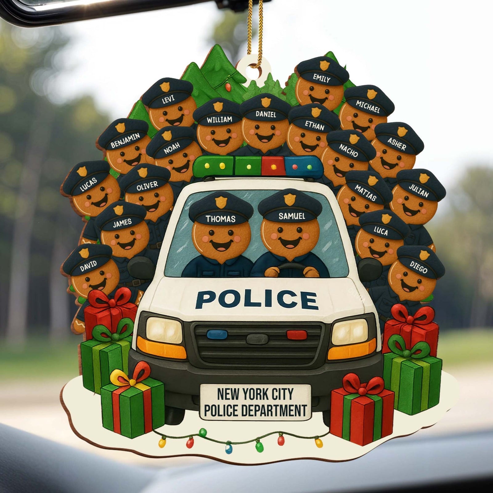 A Festive Police Car, Personalized Wood Ornament, Gift For Police Officers