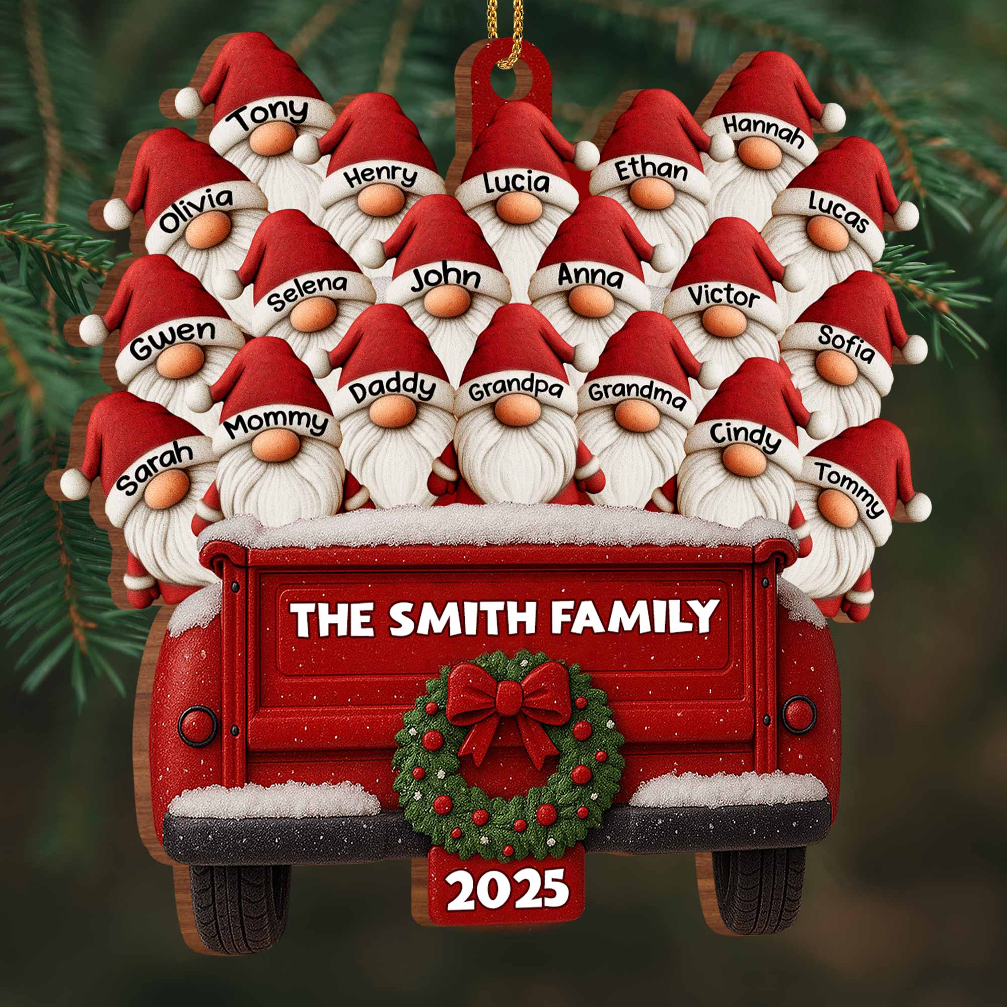 Family Vintage Truck Christmas Ornament,Personalized Custom Wood Ornament
