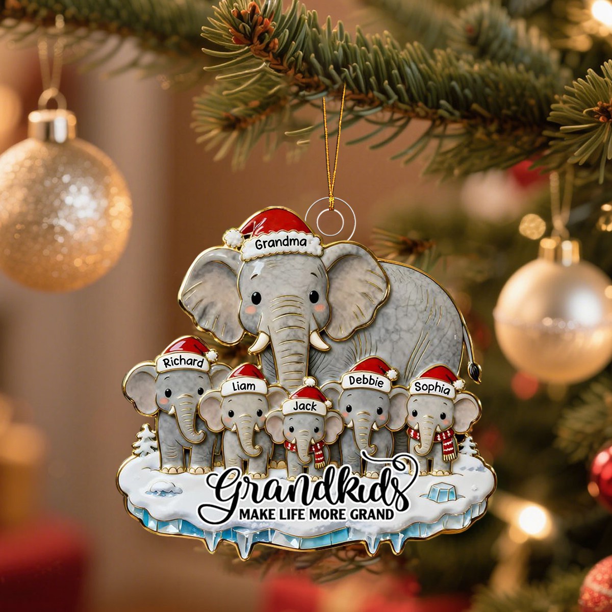 Grandkids Make Life More Grand - Family Personalized Christmas Ornament