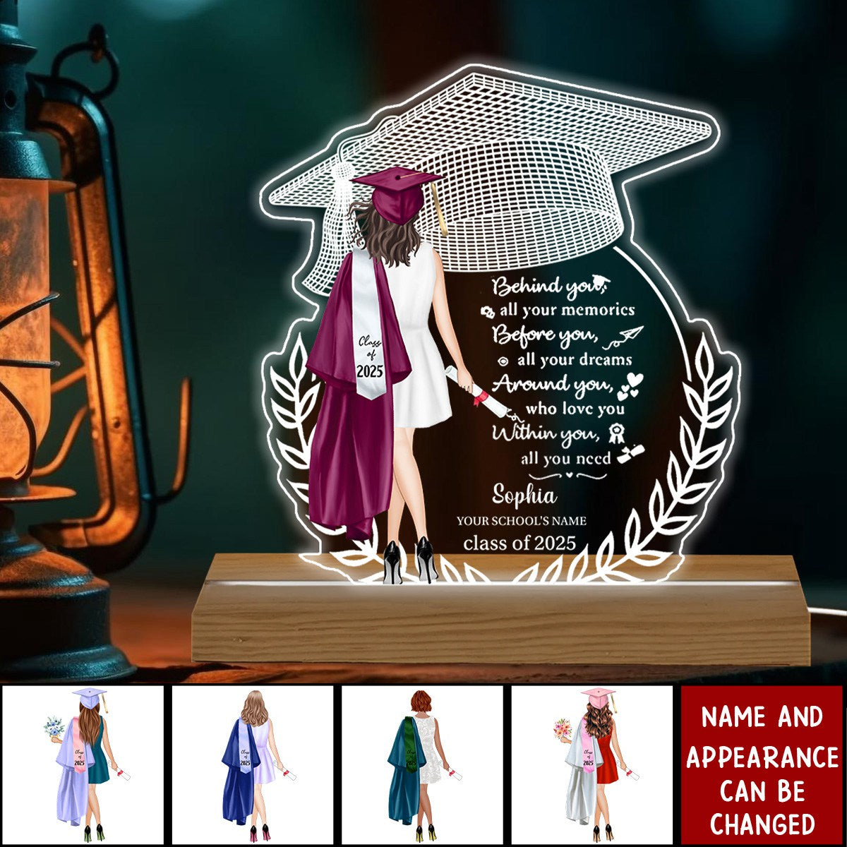 Personalized LED Light For Her Personalized Acrylic Plaque High School College Graduation Gift