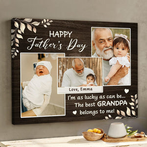 Personalized New Grandpa Father’s Day Gift, I’m As Lucky As Can Be Best Grandpa Belong To Me Custom Photo Canvas Poster