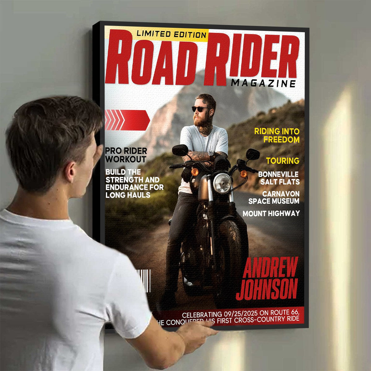 Personalized Road Rider Magazine Cover, Motorcycle Magazine Canvas, Motorcyclist Photo Canvas, Gift For Rider