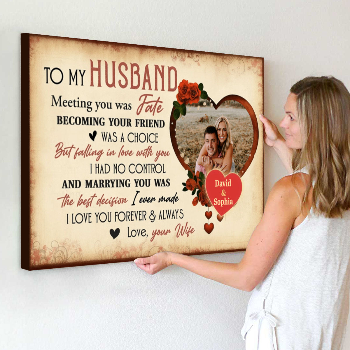 Meeting You Was Fate With Roses And Heart, Classic Personalized Poster, Gift For Husband, Wife