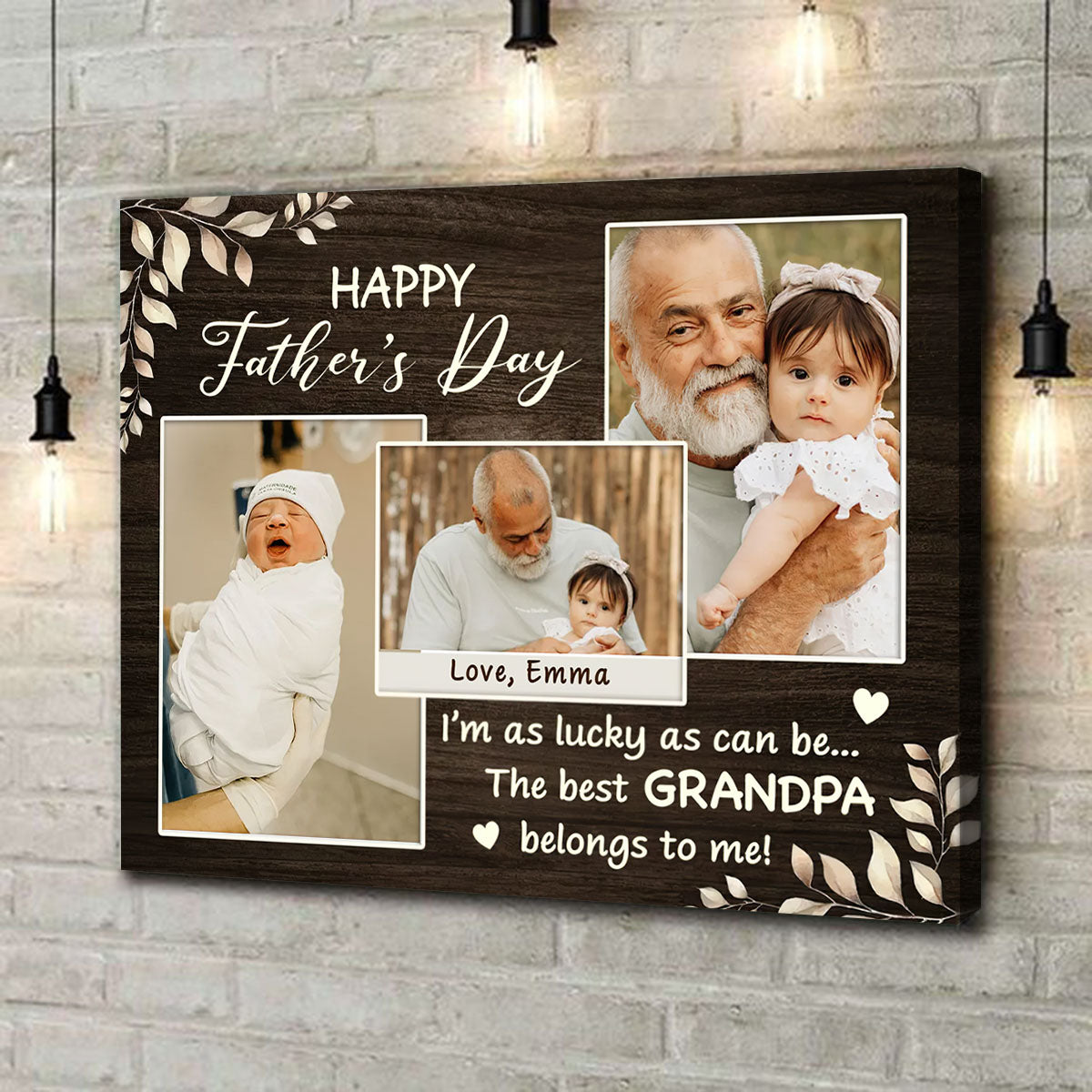 Personalized New Grandpa Father’s Day Gift, I’m As Lucky As Can Be Best Grandpa Belong To Me Custom Photo Canvas Poster