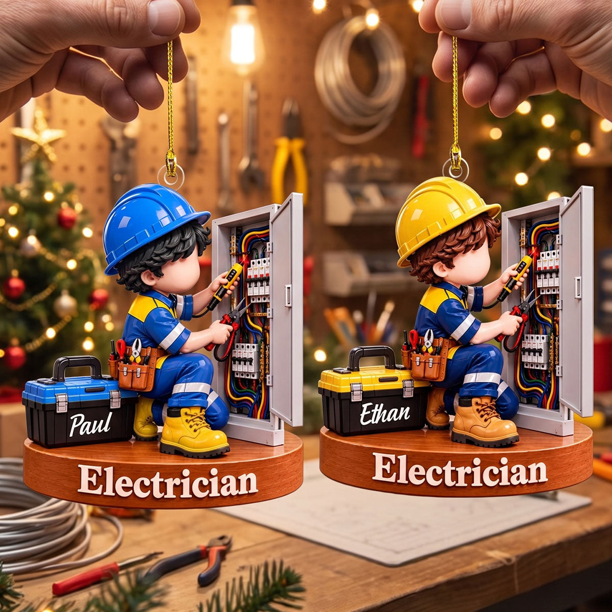 Personalized Electrician Christmas Ornament – Custom Name Acrylic Keepsake | Gift For Electricians & Apprentices