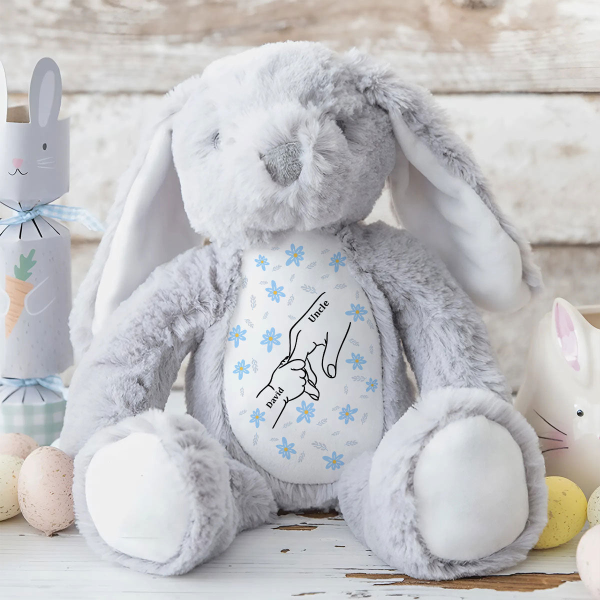 My Dearest Holding My Hand - Personalized Custom Easter Bunny Plush Gift For Family Members