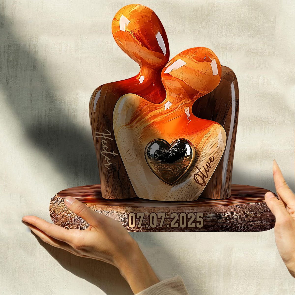 Personalized Elegant Couple Statue with Heart Inlay Custom Shaped Acrylic Plaque