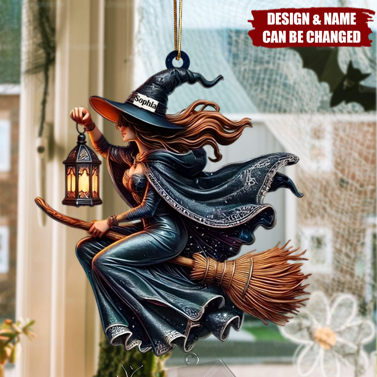 Custom Name Witch Ornament, Happy Halloween Gift