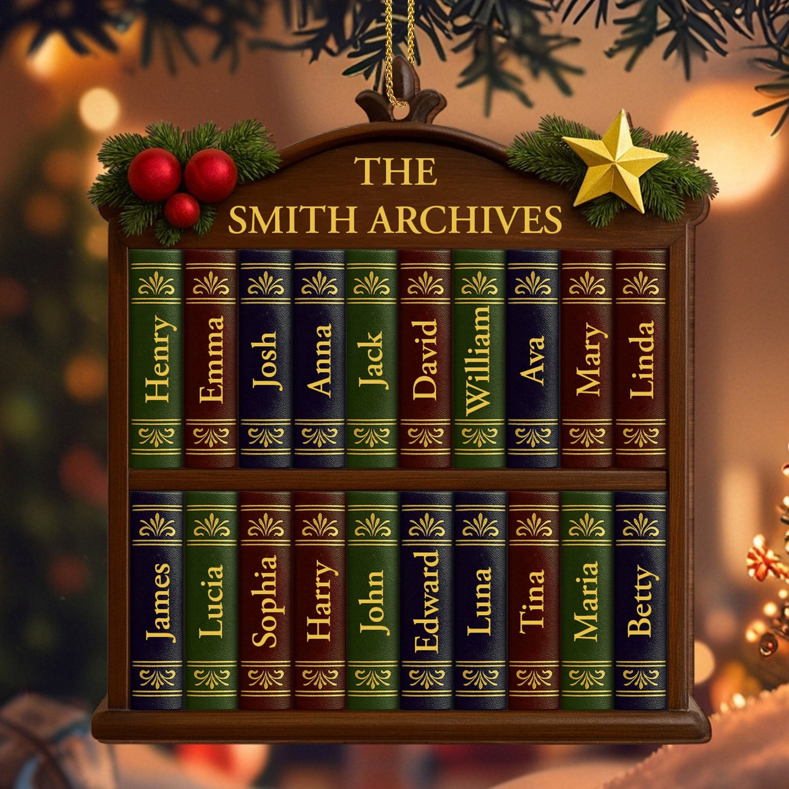 Capture Your Family Story With A Customizable Bookshelf Ornament, Personalized Wood Ornament