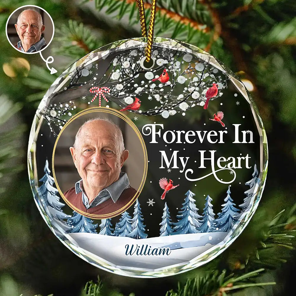 Forever in My Heart Cardinal - Personalized Circle Glass Ornament