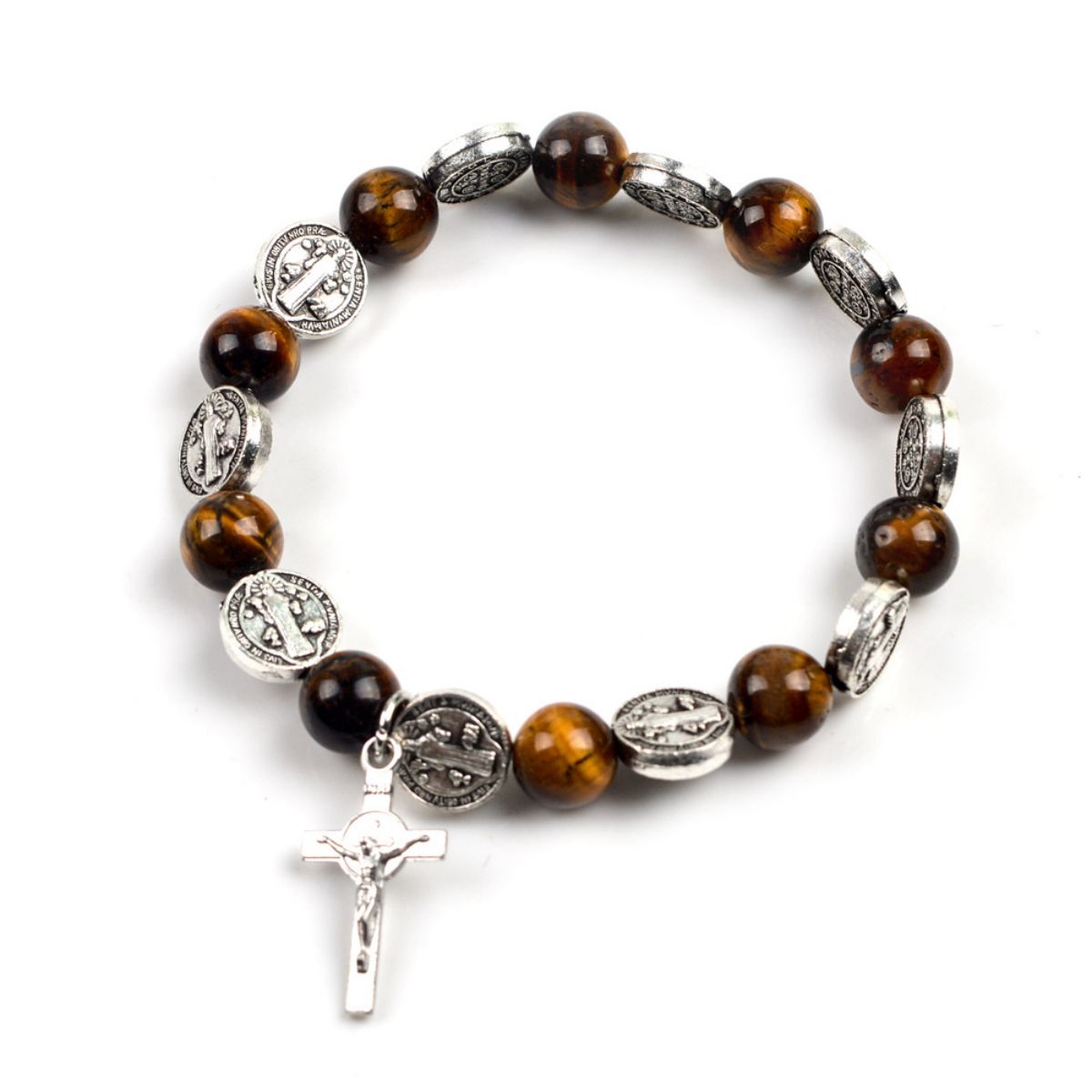 Cross Rosary Bracelet-Tiger Eye Beads