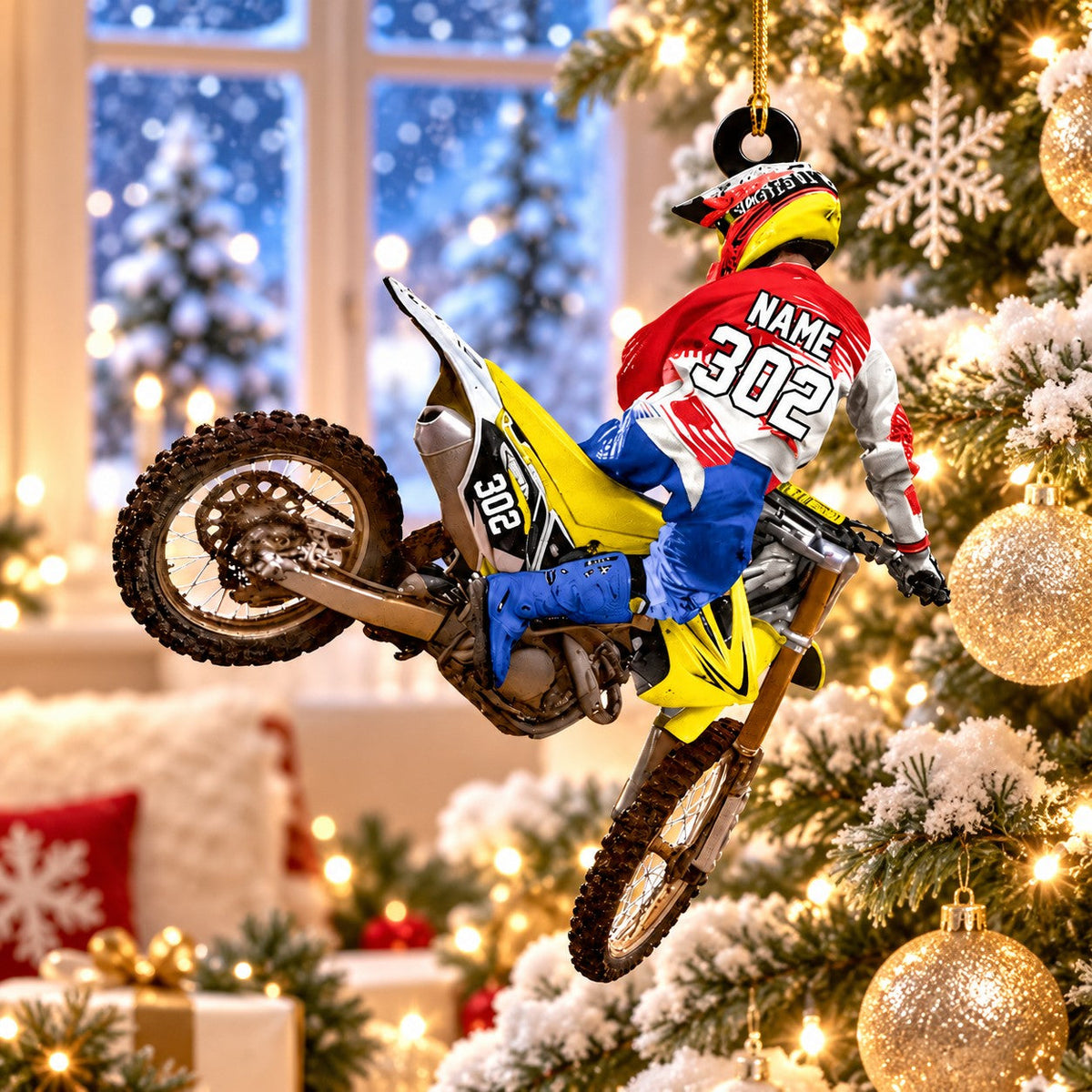 Personalized Motocross Racer Christmas Ornament – Custom Name & Number Keepsake | Gift For Dirt Bike Riders & Motocross Lovers