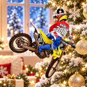 Personalized Motocross Racer Christmas Ornament – Custom Name & Number Keepsake | Gift For Dirt Bike Riders & Motocross Lovers