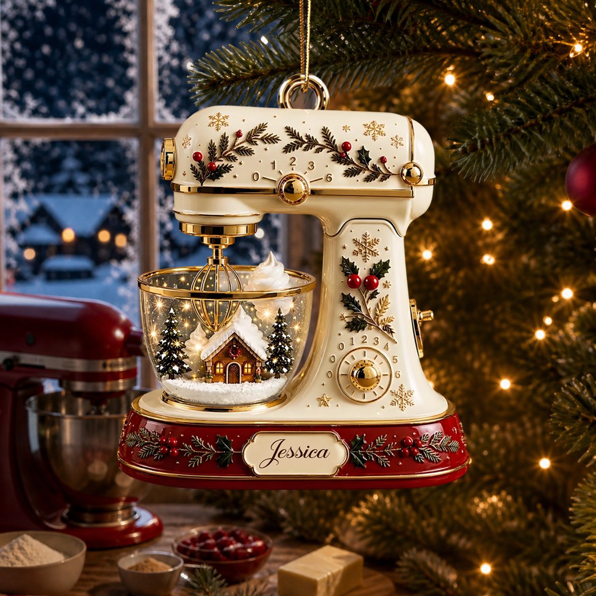 Kitchen Stand Mixer Christmas Personalized Acrylic Ornament Custom Baker Gift Vintage Baking Decor