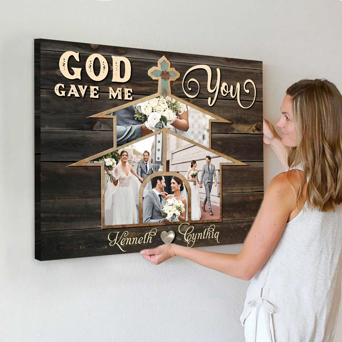 Christian Couples Gift Wedding Gift Idea, Personalized Couple Photo Collage Wall Art Decor