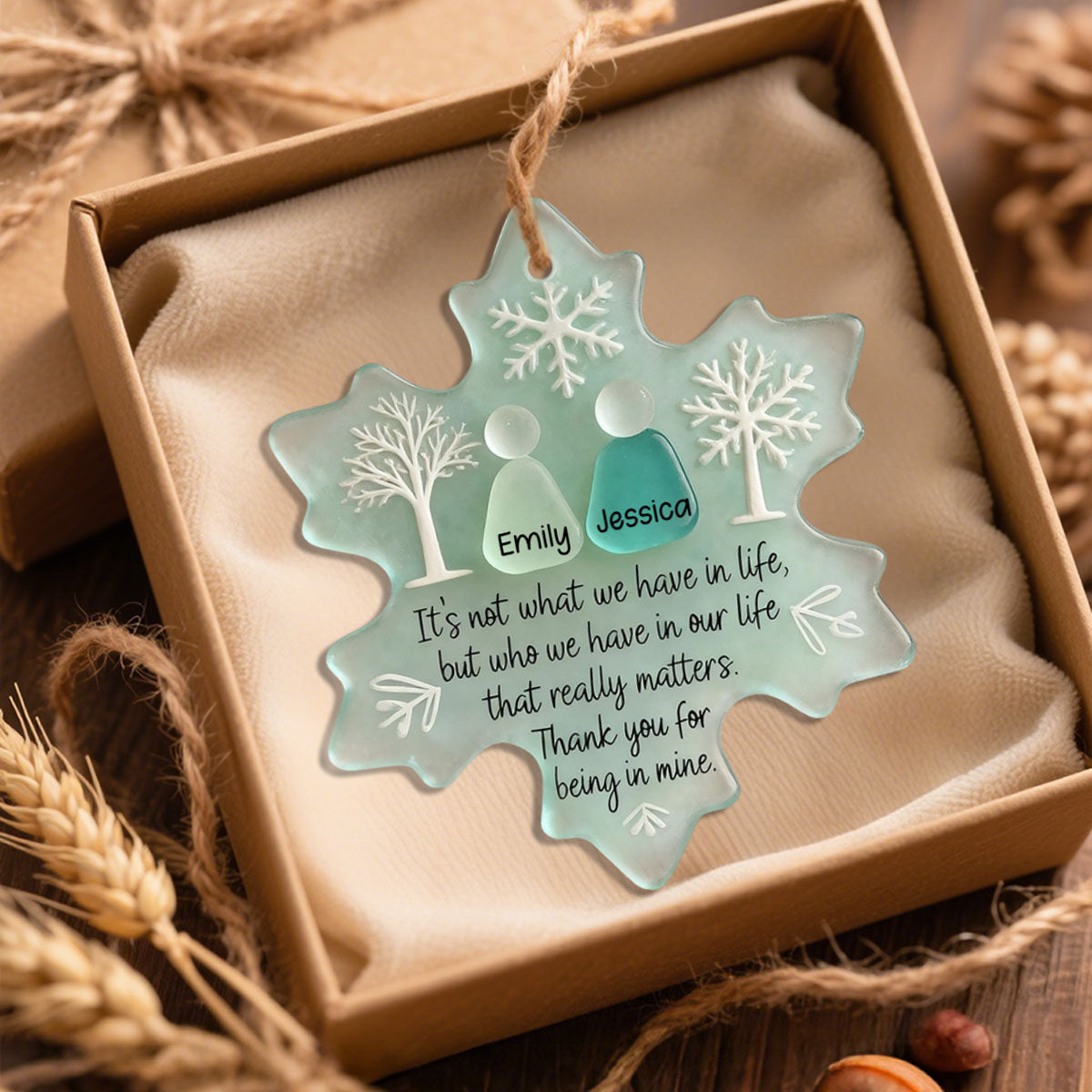 Snowflake-Shaped Sea Glass Friendship - Personalized Custom Acrylic Ornament