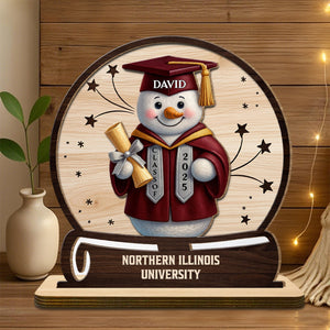 Celebrate Your Graduation, Snowman With Cap And Diploma Personalized Wooden Plaque, Gift For Graduates