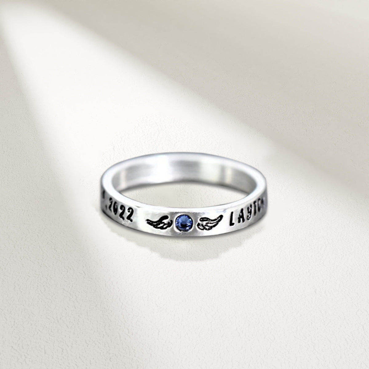 Personalized Memorial Birthstone Ring with Engraved Name & Date