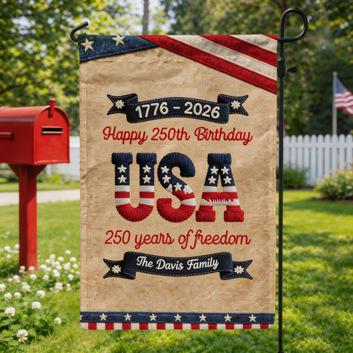250 Years Of Freedom Usa Birthday Faux Pattern - Personalized Flag