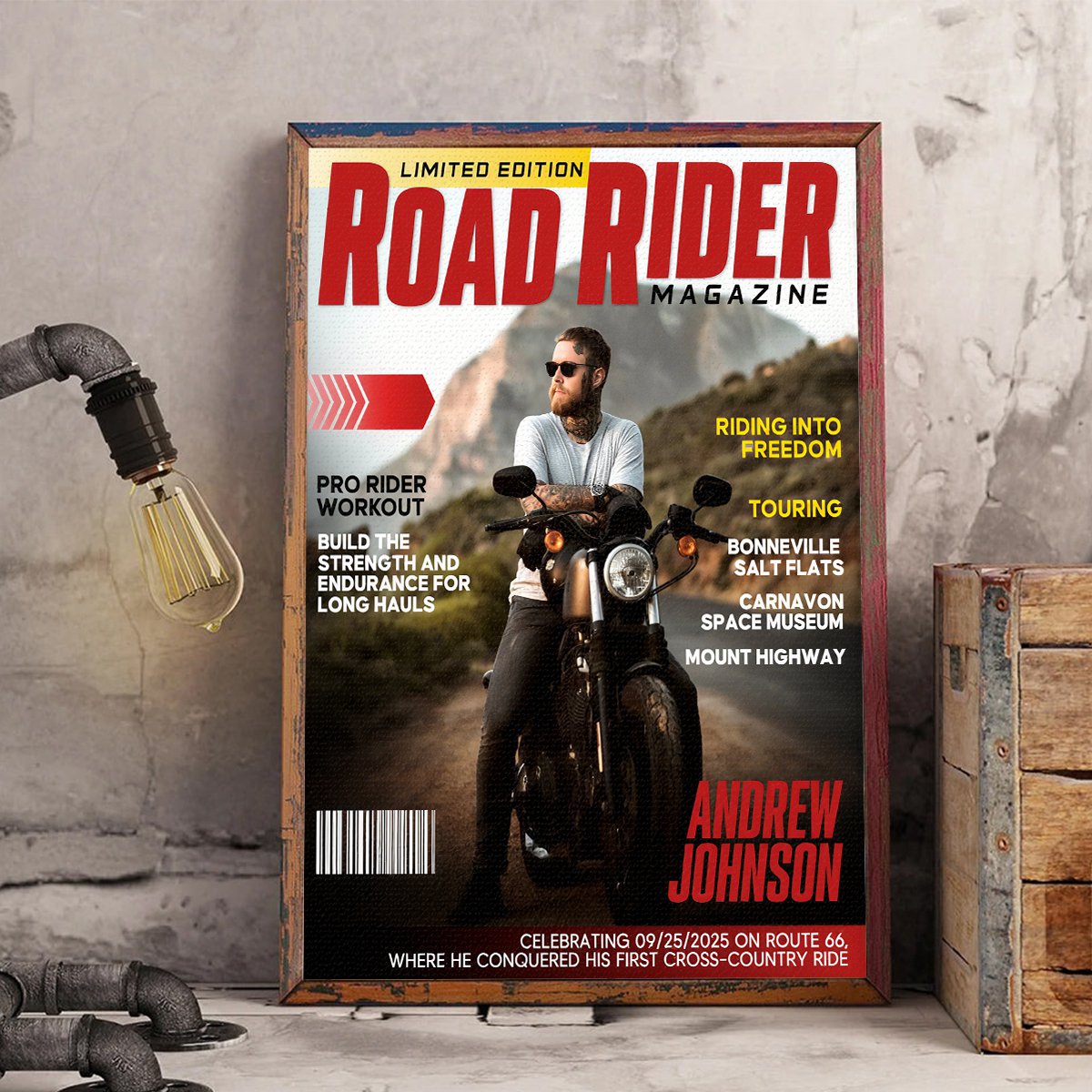 Personalized Road Rider Magazine Cover, Motorcycle Magazine Canvas, Motorcyclist Photo Canvas, Gift For Rider