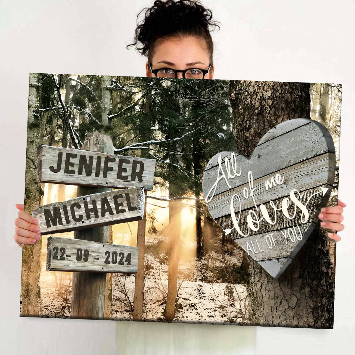 Personalized Multi Landscape Couple Gift Canvas Poster, All Of Me Loves All Of You, Valentines Day Sign