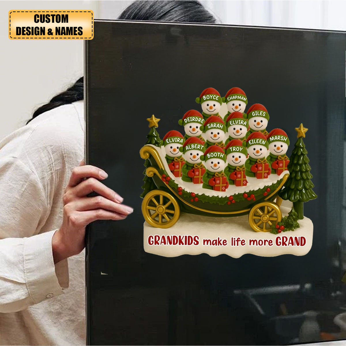 Grandkids Make Life More Grand, Christmas Tree And Sleigh Personalized Decal