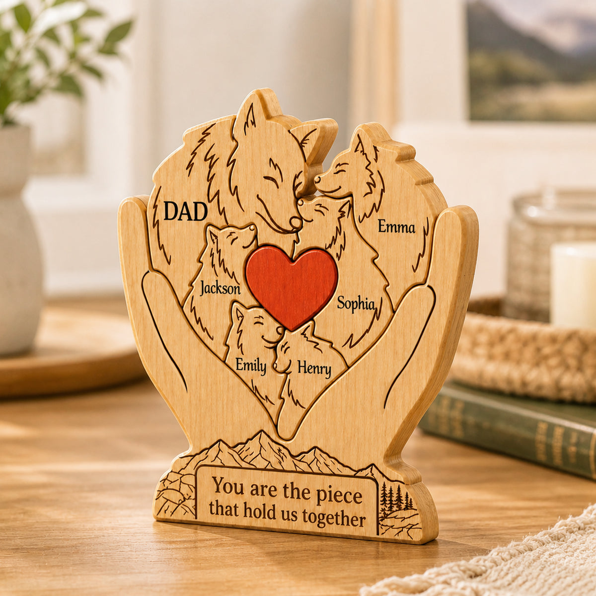 Personalized Wooden Art Puzzle – "Family First, Pack Forever" – Father's Day Gift For Dad & Grandpa