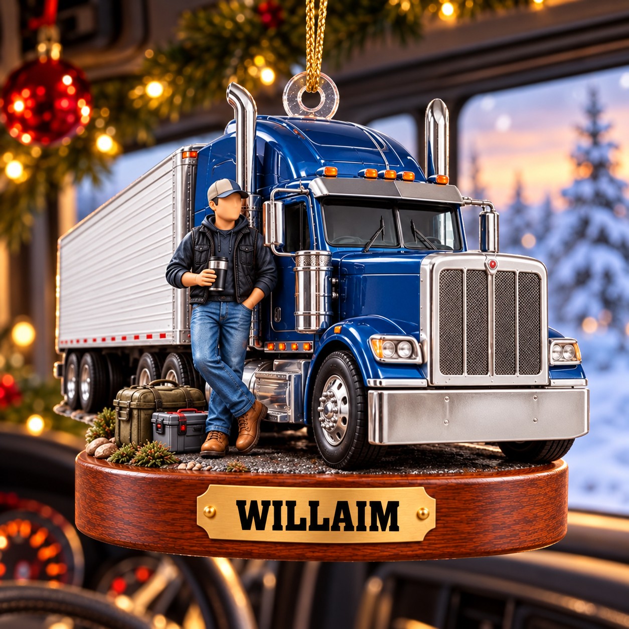 Personalized Truck Driver Christmas Ornament,Custom Name Semi Truck Christmas Gift