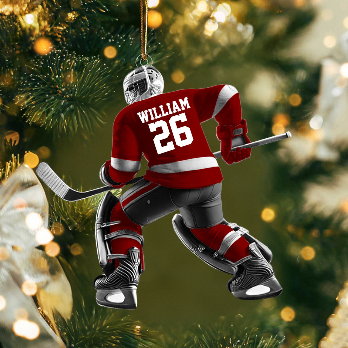 Hockey Player Christmas Ornament, Personalized Ornament