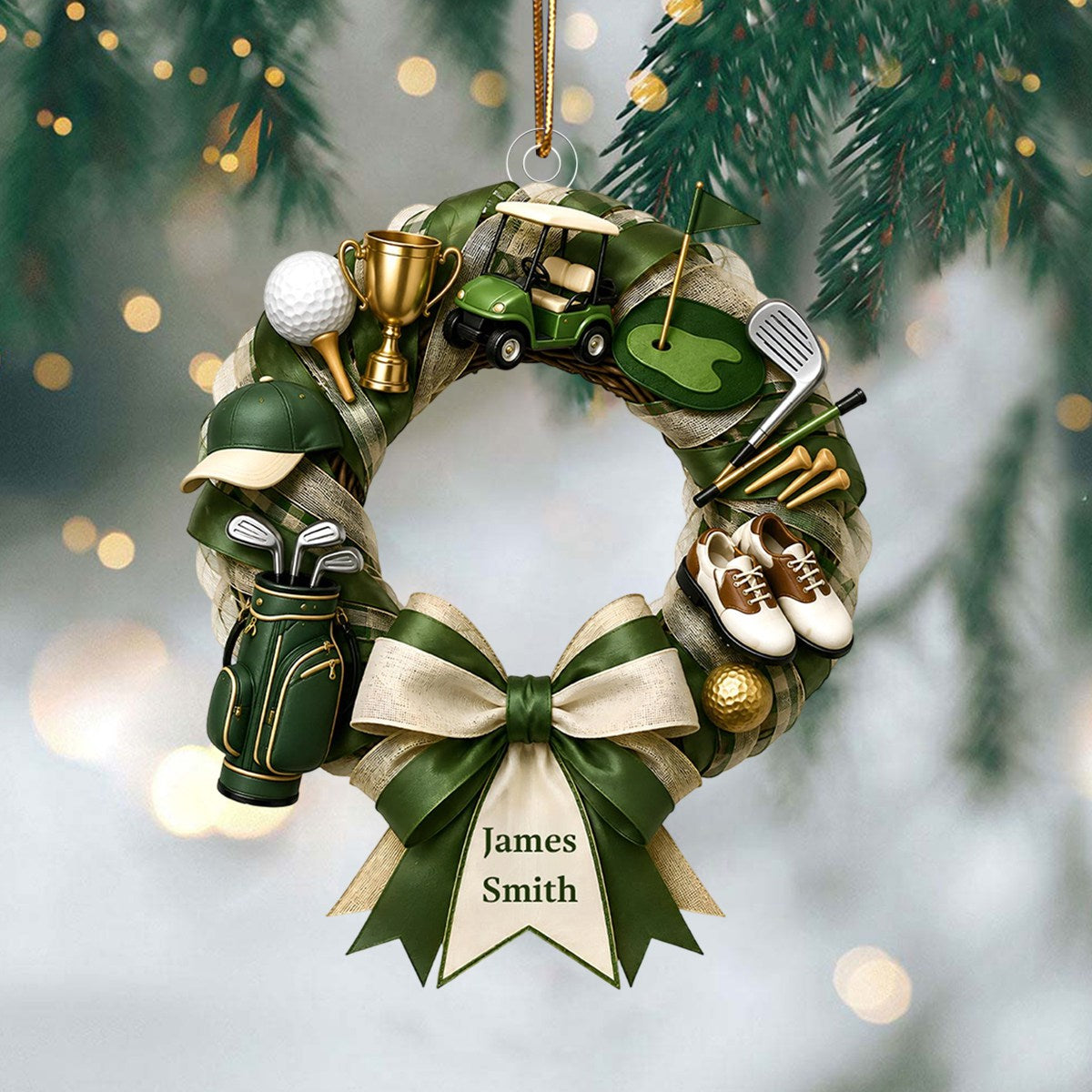 "Golf Lover Dream" – Personalized Christmas Wreath Ornament | Gift For Golfers
