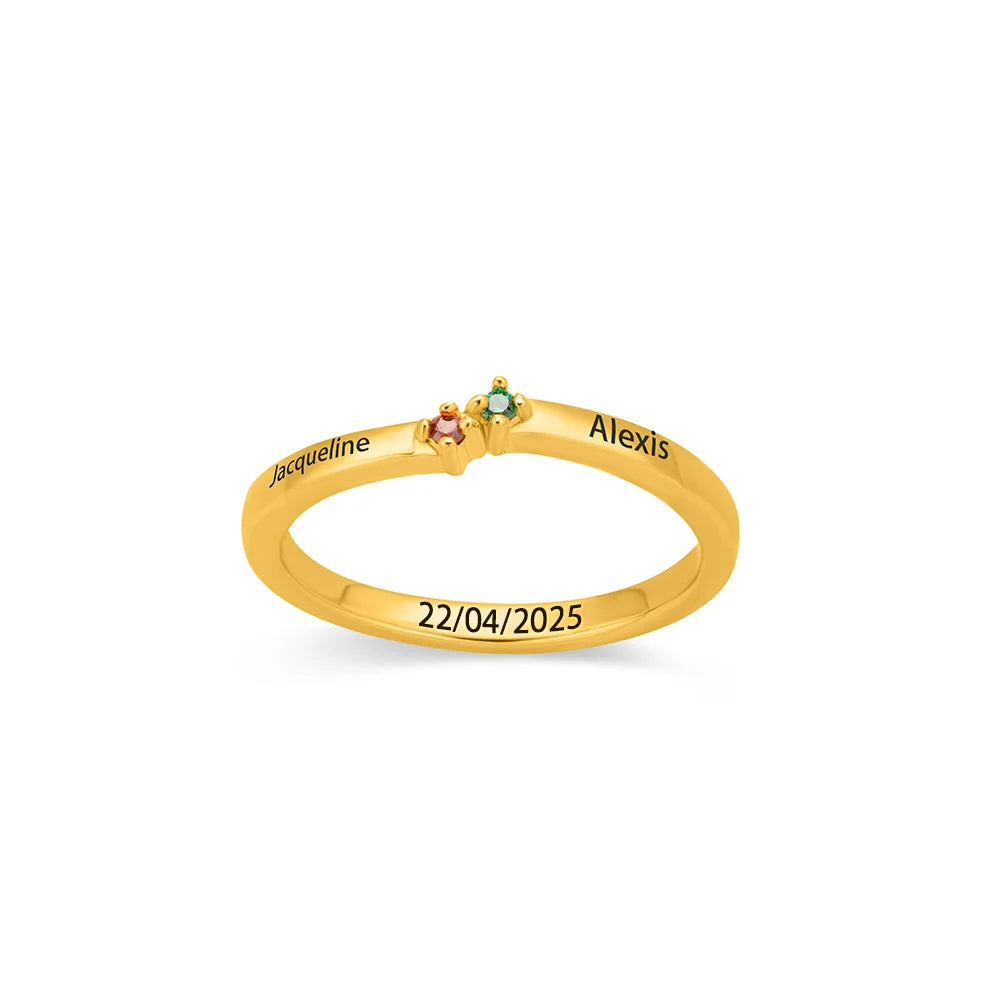 Family Birthstone Personalized 1-8 Names Engraving Ring, Mothers Ring
