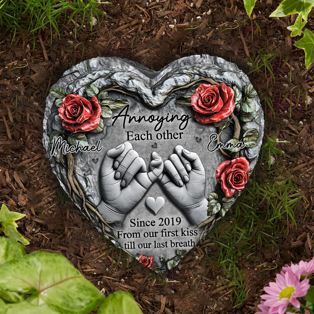 Till Our Last Breath - Personalized Couple Heart Shaped Garden Stone Slate