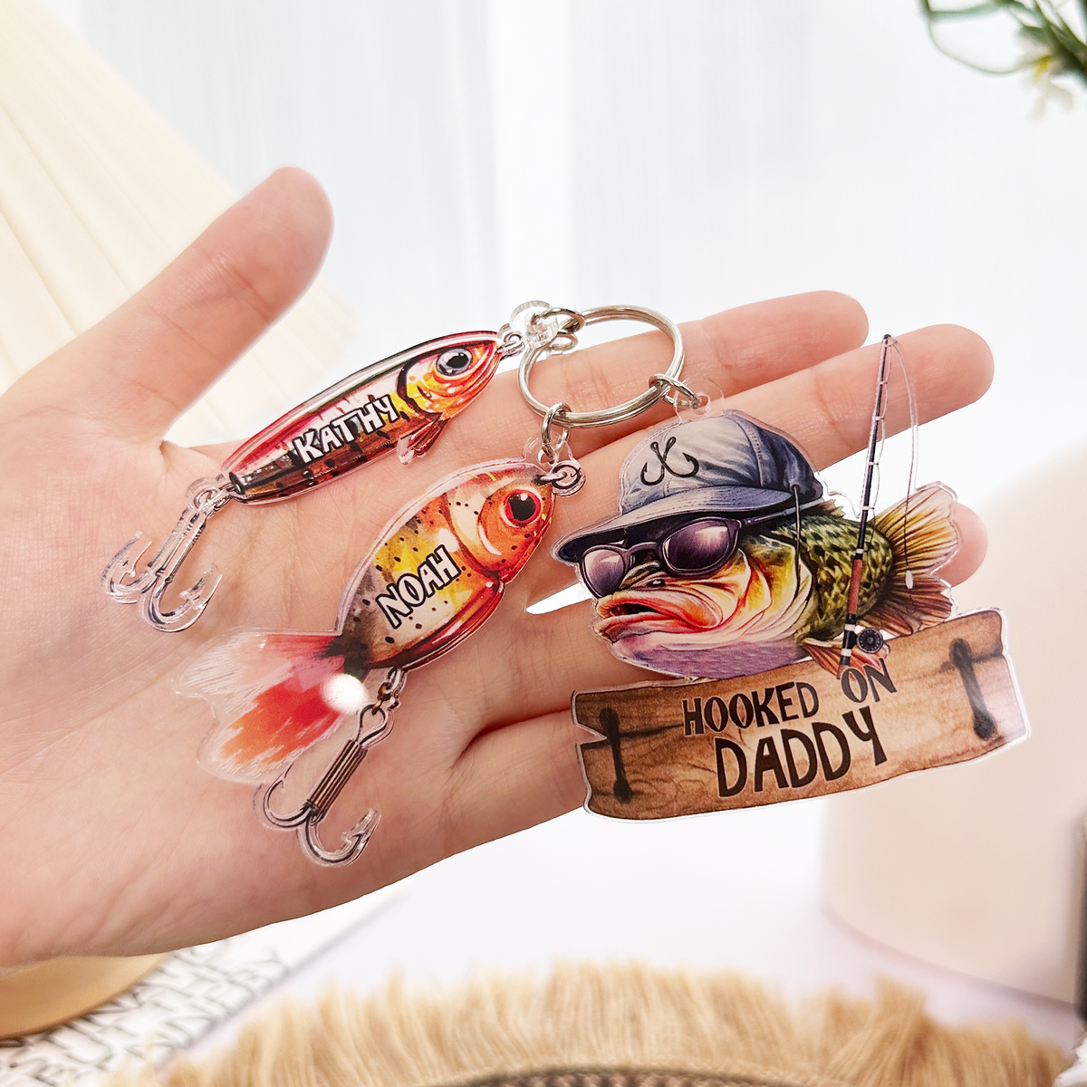 Hooked On Dad, Grandpa, Papa - Personalized Acrylic Keychain