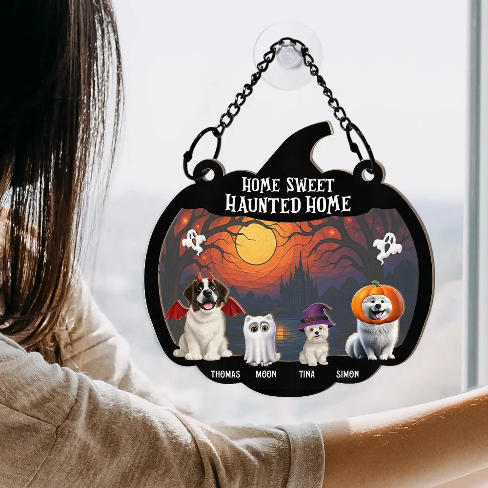 Halloween Home Sweet Haunted Home Pet Lovers - Personalized Window Hanging Suncatcher Ornament