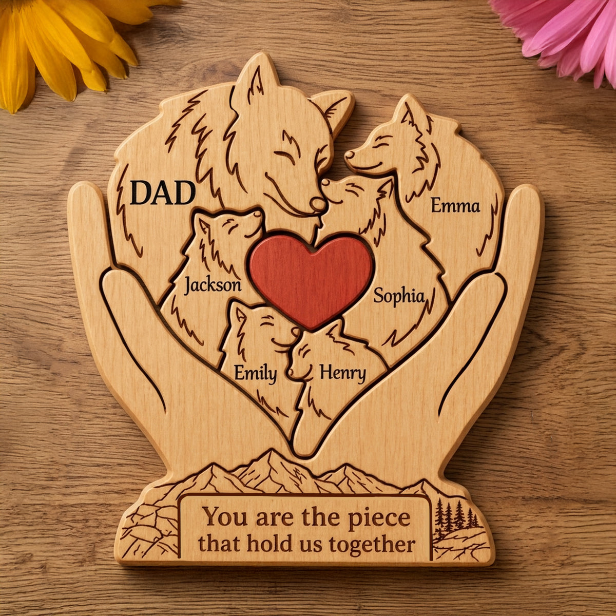 Personalized Wooden Art Puzzle – "Family First, Pack Forever" – Father's Day Gift For Dad & Grandpa