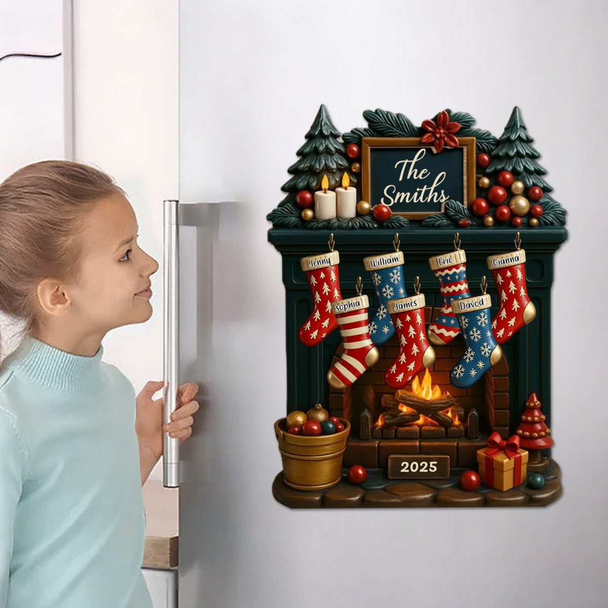 To My Beloved Family This Christmas, Personalized Fireplace And Christmas Stockings Decal