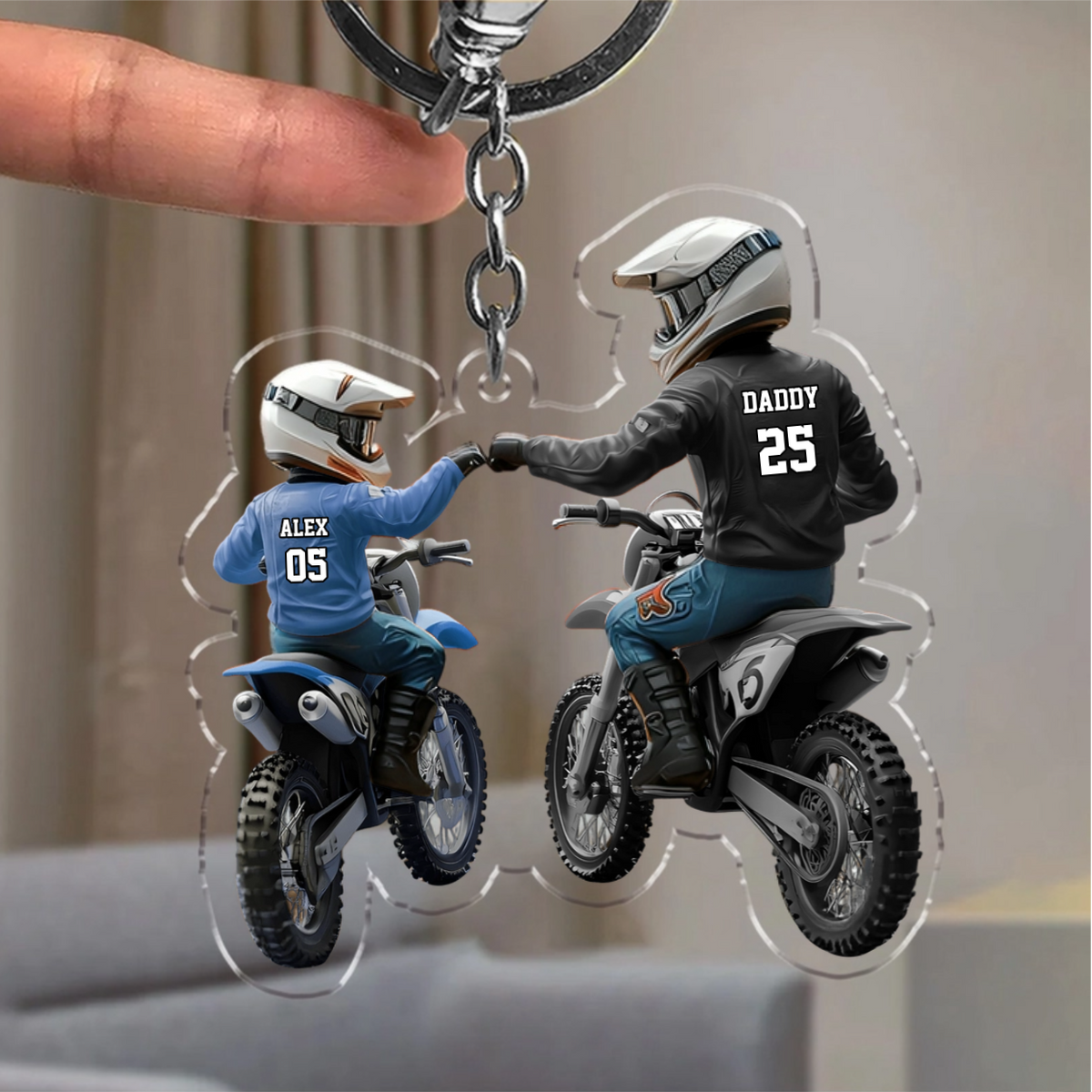 Dad And Kid - Personalized Dirt Bike Shaped Acrylic Keychain
