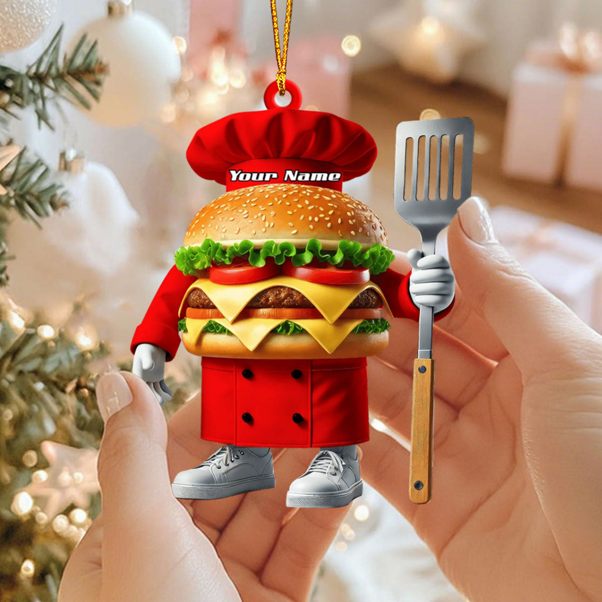Custom Name Chef Santa Ornament, Christmas Gift for Cooking Lover