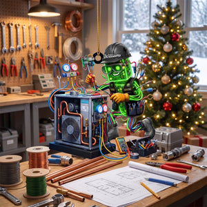 Personalized HVAC Tech Robot Fixing AC Unit Acrylic Christmas Ornament For HVAC Workers