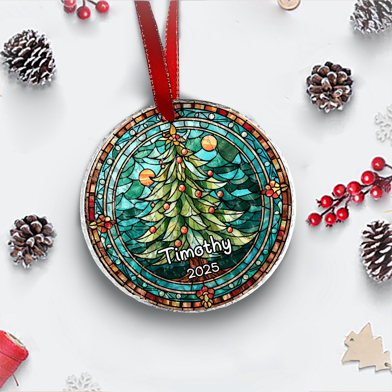 Christmas Tree - Personalized Circle Glass Ornament