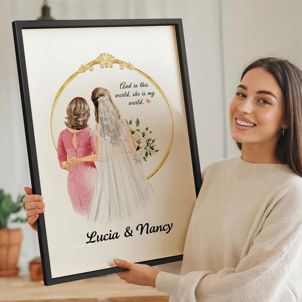 Personalized Cartoon Mom Bride Poster Painting Home Decor Wedding Gift for Bride Mother