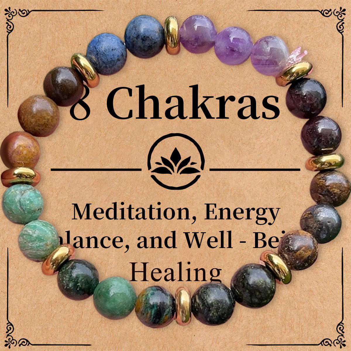 8 Chakras Card Bracelet With Amethyst