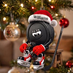 Personalized Cute Santa Hockey Puck Ornament – Custom Christmas Gift For Ice Hockey Lovers