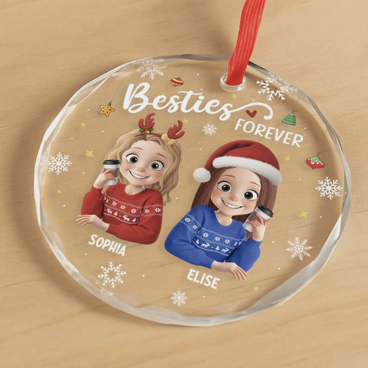 Custom Circle Glass Ornament - Personalized Christmas Best Friend Birthday Gifts