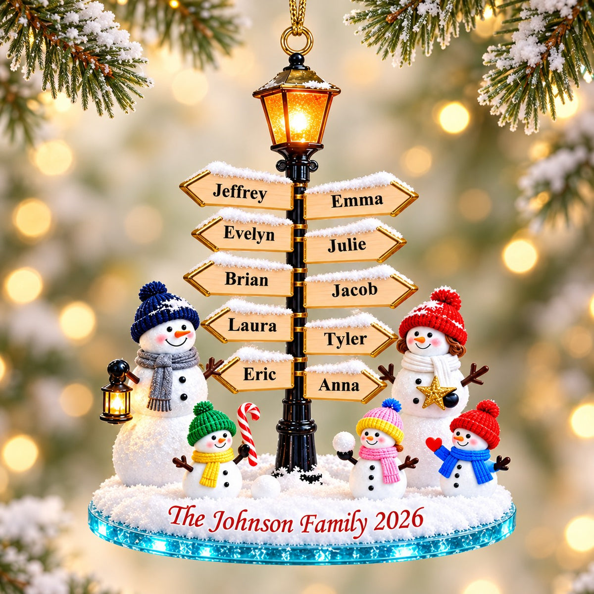 Personalized Christmas Snowman Family Name Sign Ornament