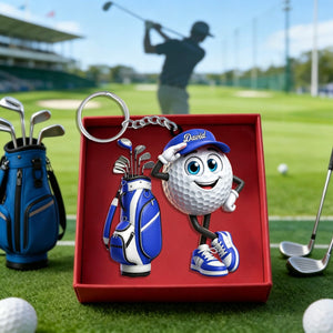 Hand Salute Personalized Cute Golf Ball Mascot Keychain Gift For Golf Lovers