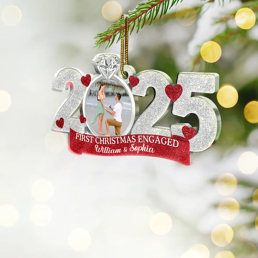 Custom Photo First Christmas As Mr. & Mrs. - Personalized Acrylic Ornament Married, Engaged Gift