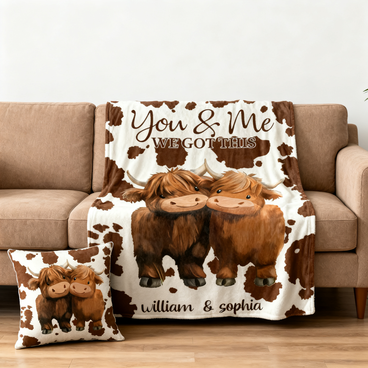 Personalized You and Me We Got This Highland Cow Couple Soft Blanket