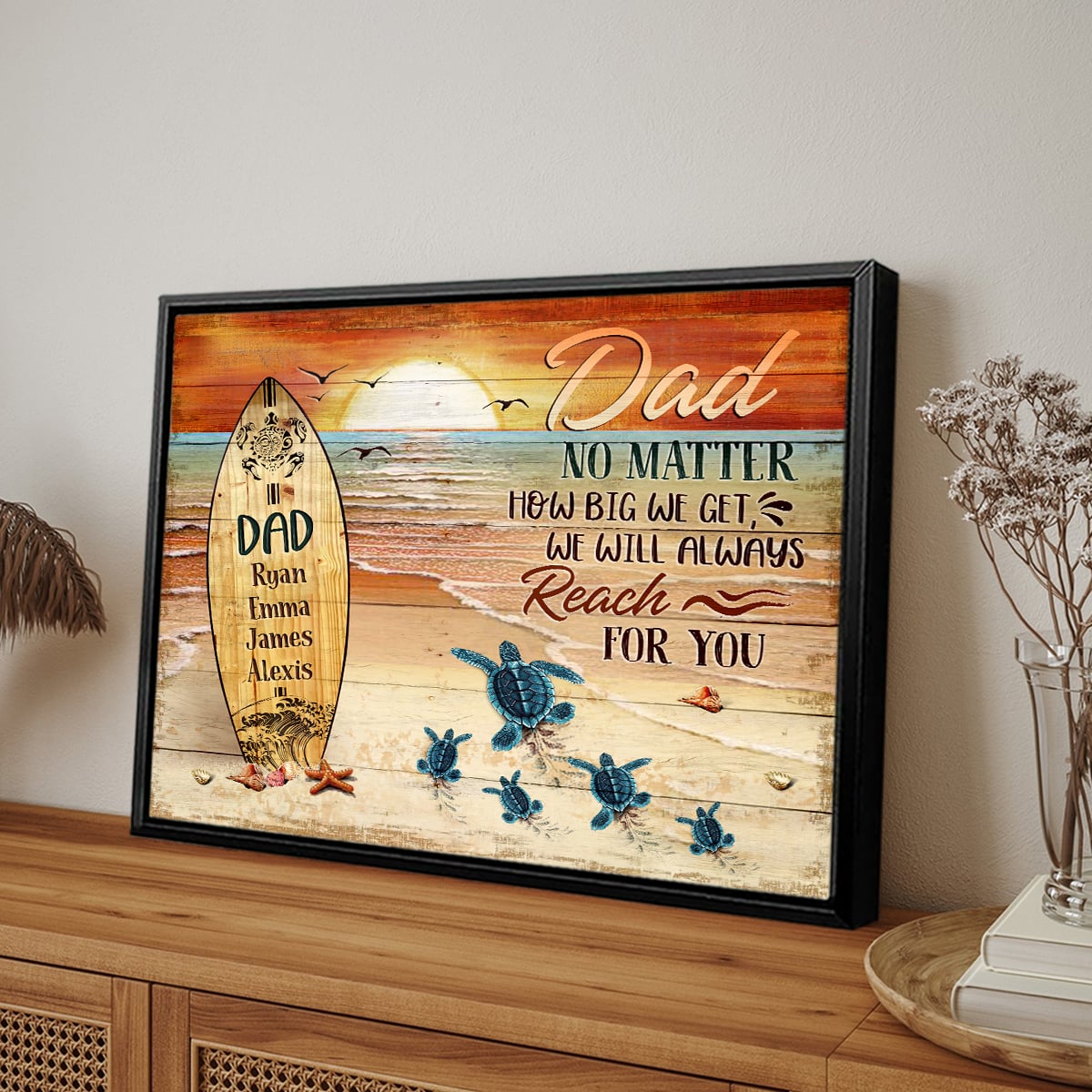 Dad No Matter How Big We Get Canvas Art – Father’s Day Personalized Sea Turtles Name