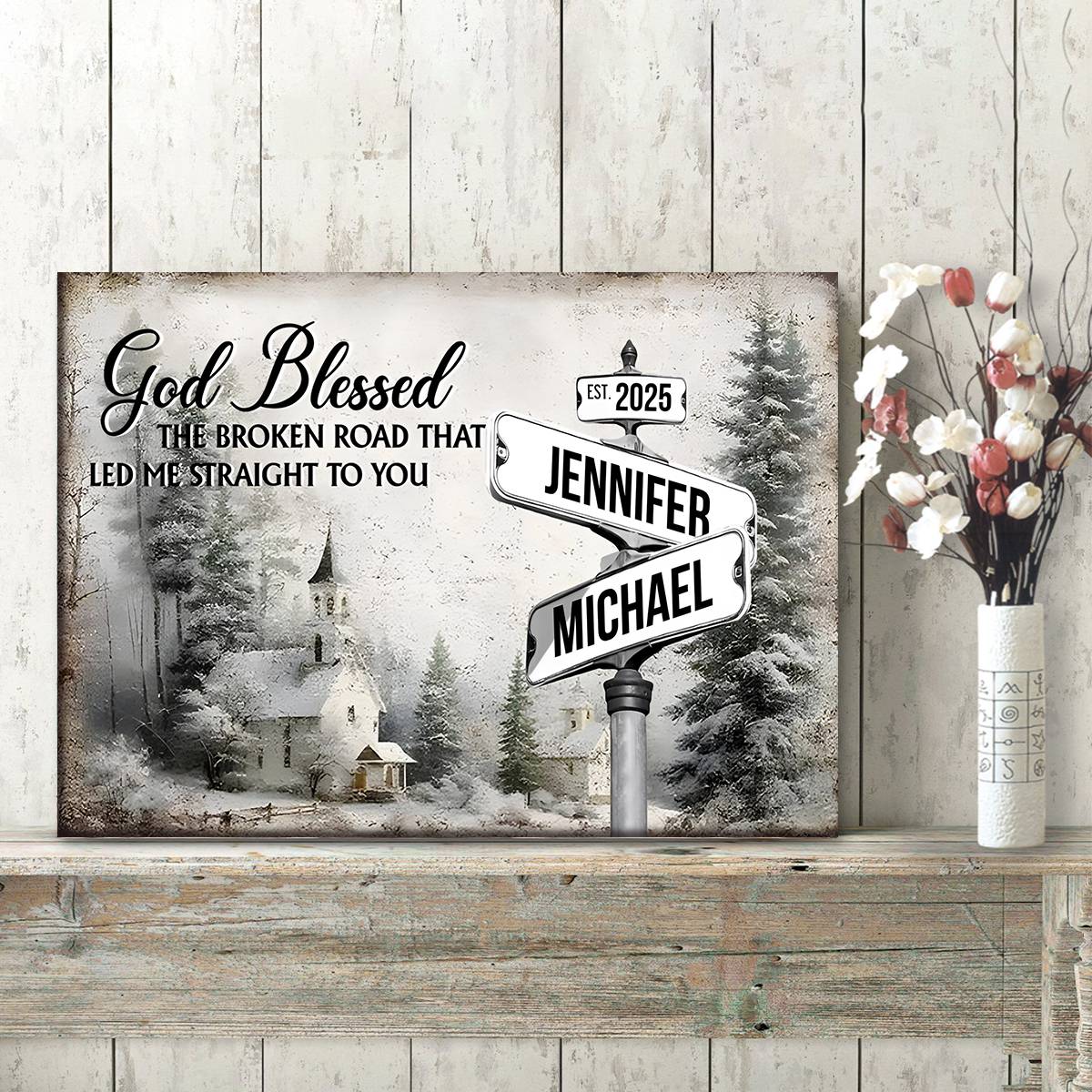 Classic Crossroad of Love - Custom Anniversary Personalized Couple Canvas Poster